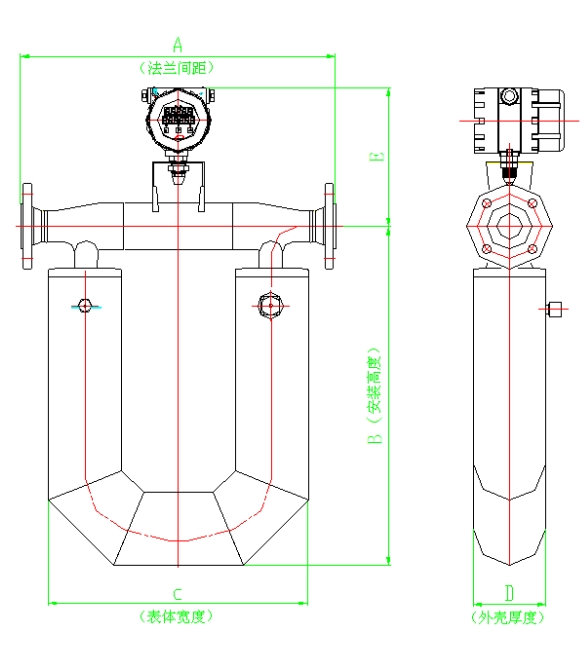 U型管科里奥利质量流量计尺寸